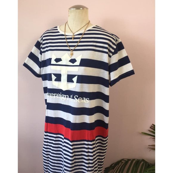 Vintage 80s Striped Oversize Anchor Dress - Picture 3 of 5